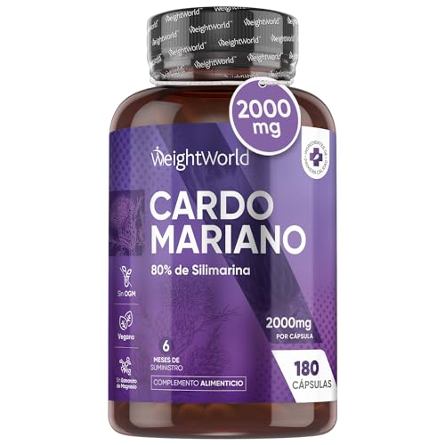 Cardo Mariano 2000mg - 180 Cápsulas - 80% de Silimarina del Extracto Natural de Cardo Mariano Natural - Suplemento Ideal para Dietas Detox - 6 Meses de Suministro - Apto para Veganos