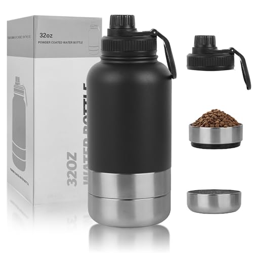 Borraccia 2 in 1 per cani, da viaggio, in acciaio inox 304, con ciotola e ciotola per acqua, thermos per persone e cani, perfetta per attività all'aperto, escursioni e viaggi