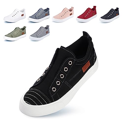 JENN ARDOR Womens Slip On Fashion Sneakers No Laces Comfortable Casual Low Canvas Sneakers Flats Walking Shoes