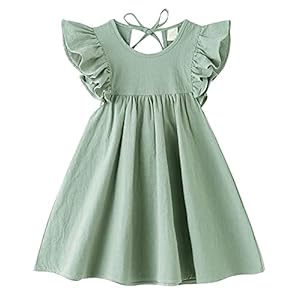 LYXIOF Toddler Baby Girl Cotton Linen Dress Ruffle Sleeve Halter Sleeveless Kids Casual Dresses