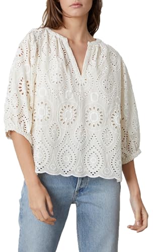 Image of Velvet by Graham & Spencer Women's Quinn Eyelet Top, Ivory, XL
