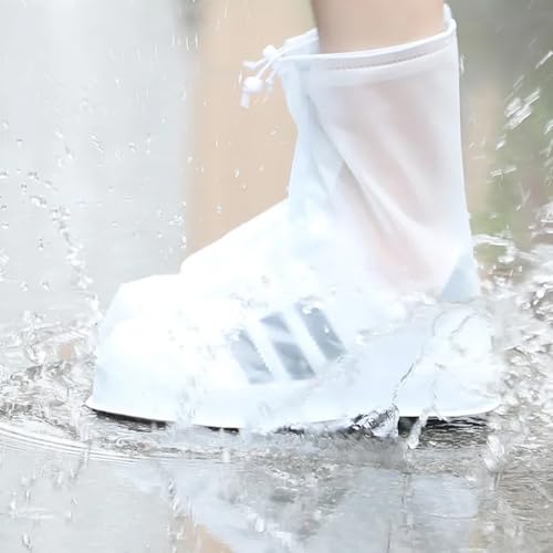 Sweatness Überschuhe Fahrrad Wasserdicht, 2 Paar wasserdichte Überschuhe aus Silikon, Silikonschuhe zum Überziehen, geeignet für Regen, Schnee, Wüstenstrand, Größe, L, weiß