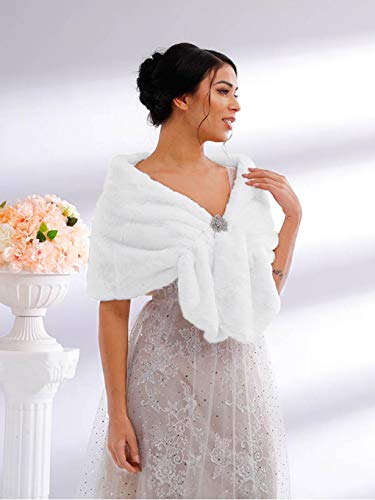 Tgirls Women's Wedding Faux Fur Shawl and Wraps Bridal Fur Stole Fur Scarf for Bride and Bridesmaids3