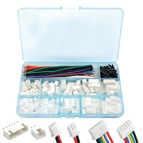 Kit Connecteurs JST XH 2.54 mm, Adaptateur JST Mâle Femelle avec Câbles Pré-Crimpés, Ensemble 2/3/4/5/6/7 Broches, 90 Fils Silicone 22AWG, Tubes...