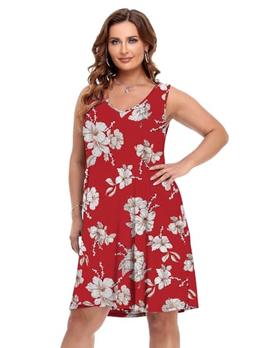 Image of BELAROI Women Casual Summer Dresses Plus Size Sundress V Neck Swing Tank Dress Sleeveless Criss-Cross Beach Cover Ups Pockets