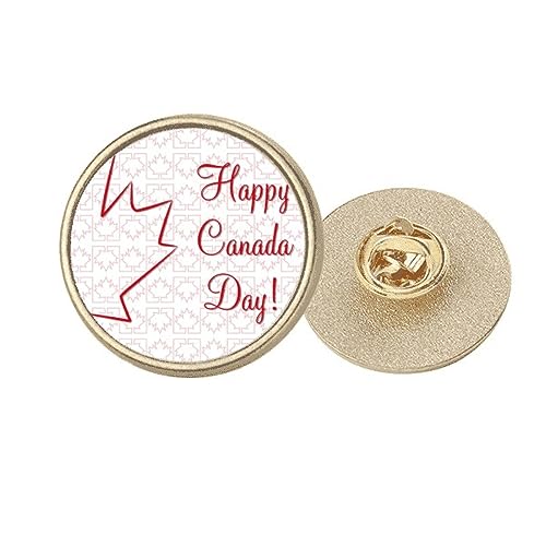Broche érable Happy Canada Day ronde en métal doré taille M