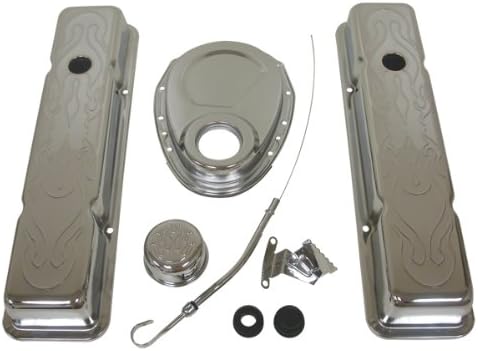 1958-86 Compatible/Replacement for Chevy Small Block 283-305-327-350 Chrome Steel (Short) Engine Dress Up Kit - Flamed