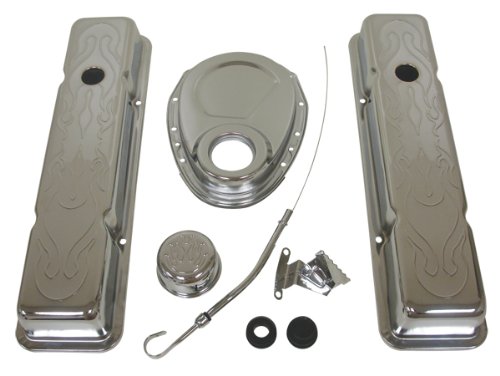 1958-86 Compatible/Replacement For Chevy Small Block 283-305-327-350 Chrome Steel (Short) Engine Dress Up Kit - Flamed #TOP10