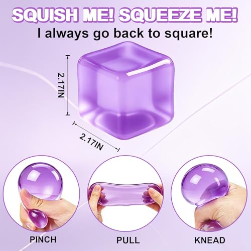 Ice Cube Squishy Squeeze Toy：Stress Relief Sensory Fidget Toys for Men Women Adults Teens, Soft Maltose Water Cube Squeeze Toy for Anxiety ADHD, Cool Jelly Stress Ball, Party Favors Goodie Bag Fillers — view 2