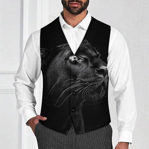 Portrait of A Black Leopard Men's Suit Vest Slim Fit V-Ncek Waistcoat Business Casual Vest2