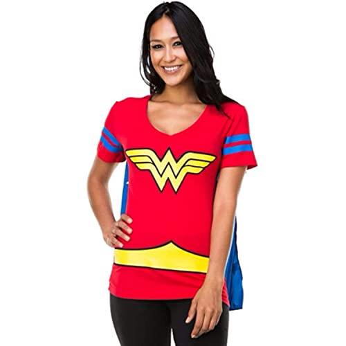 Dc Comics Wonder Woman Blue Stripes Juniors Cape T-Shirt (X-Large)