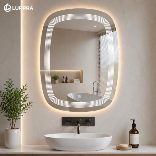 Image of 18x24 Inch Wall-Mounted LED Mirror with Smart Sensor and 3-Color Light (Warm, White, Natural) | Mirror Light, Wash Basin Wall and Fancy Washbasin Mirror,Smart LED Design