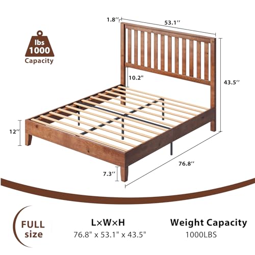 Luxoak BSW006-1 Full Size Solid Wood Platform Bed Frame With Headboard, Mid Century Wood Bed With Solid Wood Foundation, Slat Support/No Box Spring Needed/Easy Assembly, Walnut thumb #1