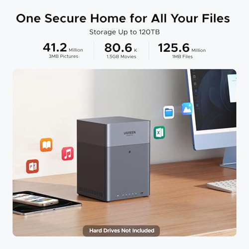 UGREEN NAS DH4300 Plus 4-Bay Desktop NAS, Support Capacity up to 120TB, Remote Access, AI Photo Album, Beginner Friendly System, 8GB LPDDR4X RAM, 2.5GbE, 4K HDMI, Network Attached Storage (Diskless)