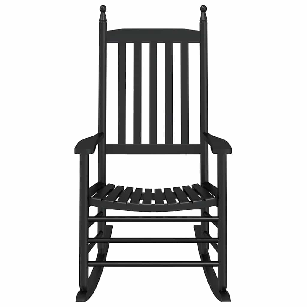 Chaise à Bascule en Bois de Peuplier Massif Noir, Fauteuil Rocking Chair Ergonomique avec Siège Incurvé et Dossier à Lattes pour Salon, Jardin ou Terrasse, Dimensions 62 x 83 x 115 cm
