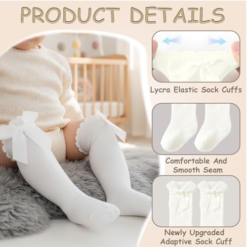 Image of SYGA Baby Long Socks Cotton, Over The Knee, No Tightness, High-Top, Bow Pattern