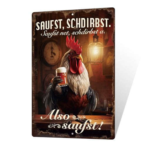 Putuo Decor 1 Stück Vintage Metall Bar Blechschild, Zinn Zeichen Wand Kunst Dekor für Home Bar Pub Club Garage Mann Höhle Dekor 7,8 x 11,8 Zoll (Saufst Schdirbst)