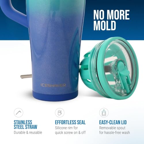 Image of Ice Shaker 32oz Tumbler with Handle & Straw | 32oz Ocean Breeze | Cold for 30+ Hours | 2-in-1 Tumbler Shaker Bottle | Odor-Free 32 ounce Bottle for Water, Protein Shakes, Smoothies, Cocktails