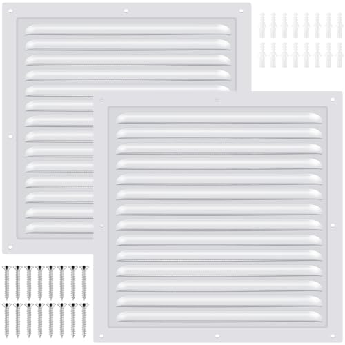 2 Pcs 12" x 12" Gable Vent Shed Attic Vent with Screen Mesh Square Metal Vent Covers Vent Grille for Exterior Door House Attic Garage Ceiling, Boost Ventilation and Guard Against Moisture (White)