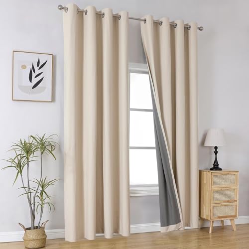 Image of Joydeco Natural Blackout Curtains 120 Inches Long 2 Panels Set, Grommet Extra Long Curtains for Living Room Bedroom, Total Room Darkening Drapes Thermal Insulated Solid Drapes for Windows