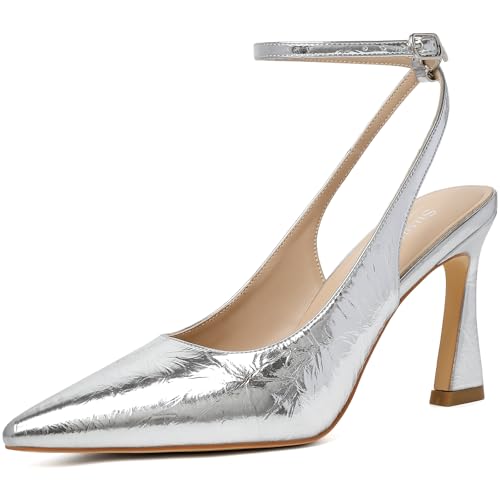 Image of Susanny Womens Slingback Closed Toe Ankle Strap High Heels Pointed Toe Pumps Comfortable Stiletto Sexy Buckle Strappy Dressy Shoes for Wedding Bridal Party Work