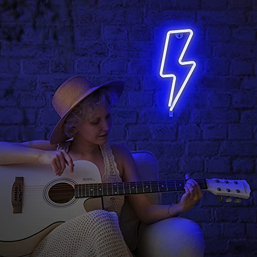 Image of Lumoonosity Lightning Bolt Neon Signs, USB Powered Led Lightning Bolt Light with On /Off Switch, Lightning Neon Sign for Wall Decor, Hanging Led Signs, Neon Lights for Bedroom, Gaming Room Setup