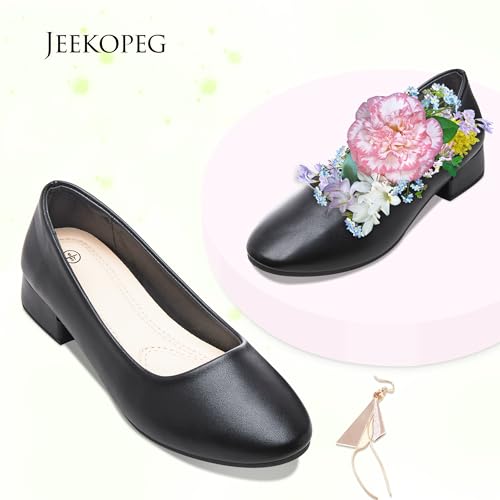 Jeekopeg Low Chunky Pumps Women's Round Toe Heels PU Leather Chunky Pump Shoes Classic Closed Toe Pumps Low Heel Dress Shoes for Women2