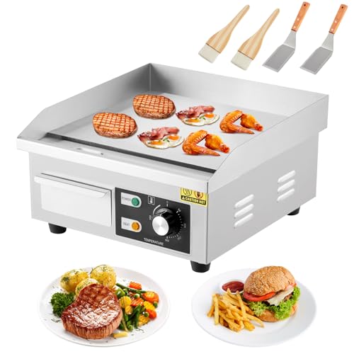 Commercial Electric Griddle, Stainless Steel Flat Top Grill With 2 Shovels, 2 Brushes, Countertop BBQ Grill Teppanyaki Griddle for Home Restaurant