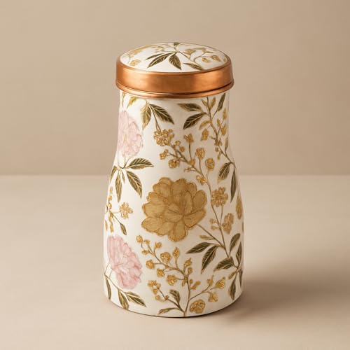 Image of Copper Festive Water Bottle Set of 1 for Home Decor Gifts| Copper Water Bedside Bottle | 850 ml Diwali Gift for Family and Friends | Gift Items for Home Decoration