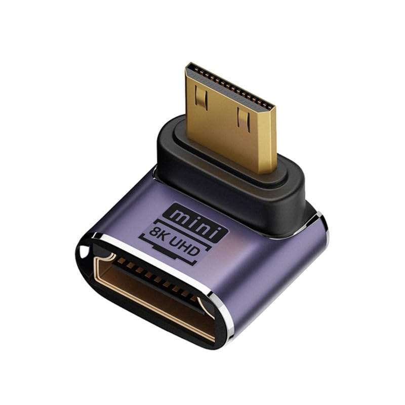 8K Mini HDMI to HDMI Adapter, Ultra-Speed 48Gbps, 90 Degree Down Angled Design, Backward Compatible, Projector