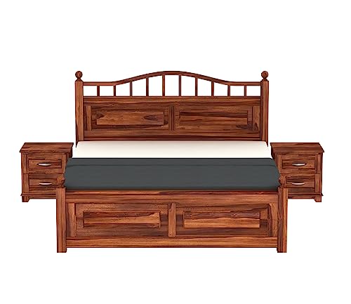 Image of King Size Cot Without Storage - Solid Wood King Bed - Stylish Bedroom Furniture (King, Honey Finish)
