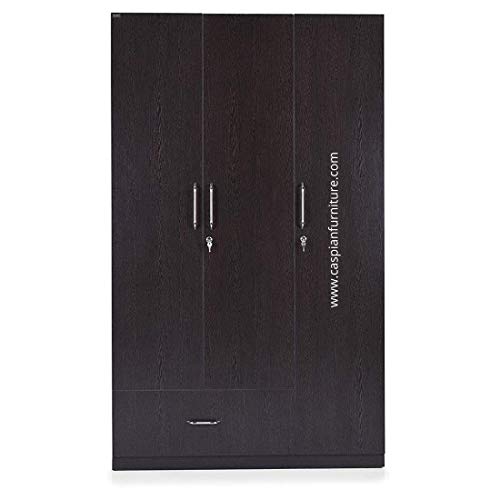 Image of CASPIAN Furniture 3 Door Wardobe with Hanging Space, Shelves and Drawer | 3 Door Wardrobe for Bedroom | 3 Door Wardrobe for Clothes | Wooden Wardrobe (Walnut Finish)