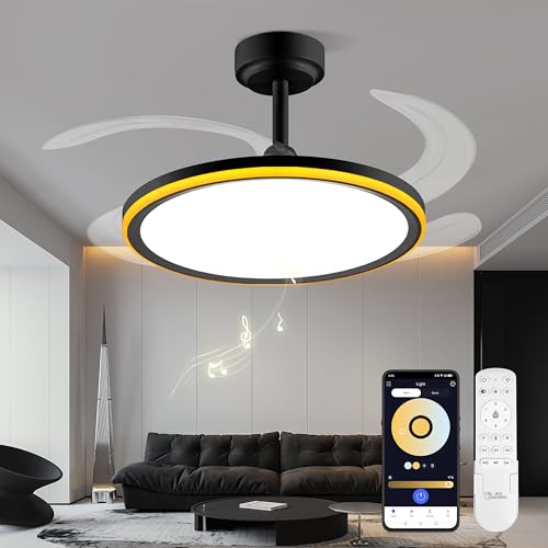 BAYSQUIRREL Slim Retractable Ceiling Fan with Light and APP/Remote Control,