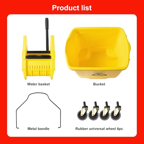 Image of Matthew Cleaning 30 Quarts Commercial Mop Bucket with Down Press Wringer On Wheels,Industrial Heavy-Duty Floor Cleaning w /Handle, Mop Bucket for Home,Offices,Commercial, Restaurants