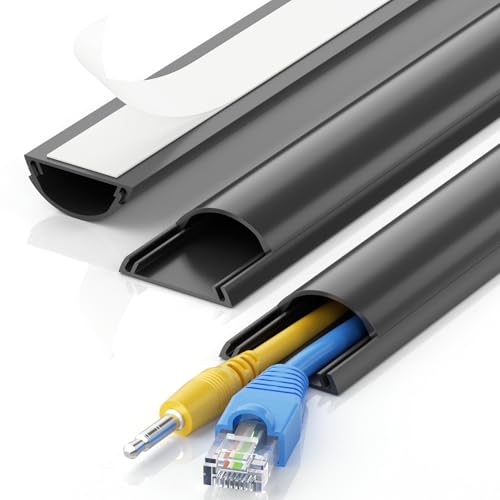 42.5in Cord Cover, Cord Hider for 1-2 Cords, Half Round Cord Covers for Wires on Wall, Adhesive Wire Hiders for TV on Wall, 3xL14.2in, W1.18 x H0.43in, Black