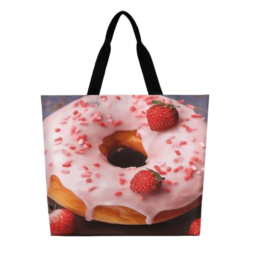 Women's Multi-Functional Shopping Bag，Strawberry Donut Printing Messenger Bag Shoulder Bag for Travel, Work, Shopping & Parties with Inner Pocket, Grocery Bag Lightweight & Water-Resistant3