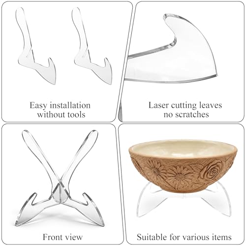 Fibraze Bowl Display Stand 3.5 Inch X-Shaped Clear Acrylic Bowl Stands for Display Plate Platter Dish China Porcelain Holder Easel Base