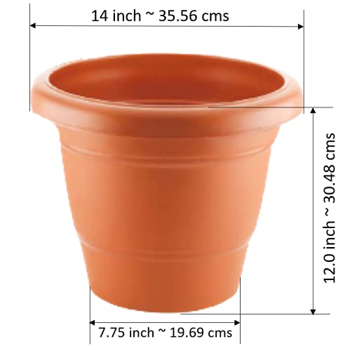 Image of Home Garden Flower Planter Pot Plastic Round Container Teracota Brown- 14 Inch Single Piece