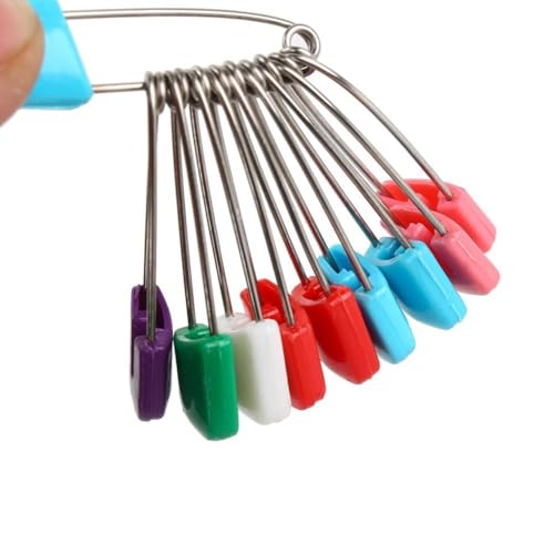 HERCHR Diaper Pins 10 Pieces, Stainless Steel Baby Safety Pins Plastic Head Baby Pins with Safe Locking Closures Plastic Head Baby Pins with Safe Locking Diaper Pins for Cloth Diapers Heavy Duty