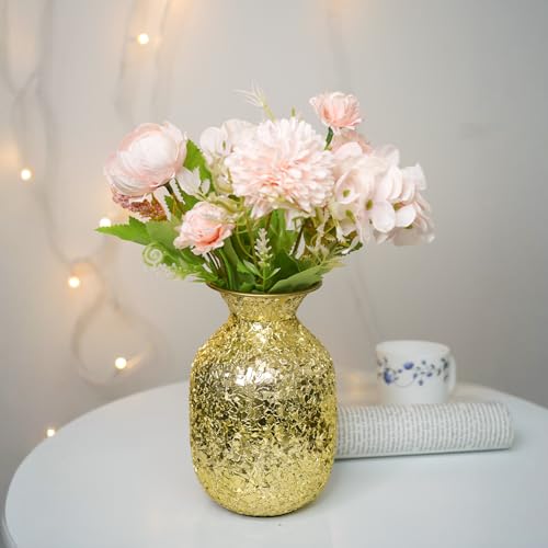 Image of Nostrae by Ekhasa Unbreakable Metallic Gold Flower Vase for Home Decor | Aesthetic Flower Vase Gift for Weddings, Housewarmings | Decorative Metal Mosaic Vase for Living Room, Dining Table, Office