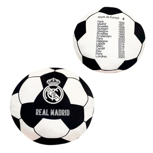 REAL MADRID Coussin ballon officiel | 40 x 40 cm | 100 % polyester | Design exclusif avec blason et...