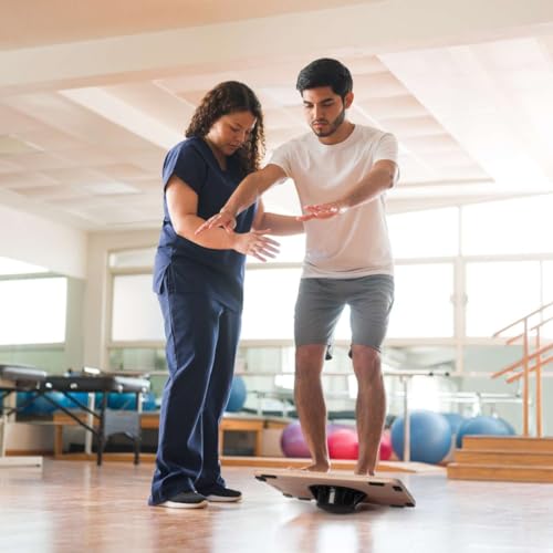 Image of Wooden Wobble Board for Adults - Anti-Slip Balance Board for Stand-Desk Core Strength Therapy