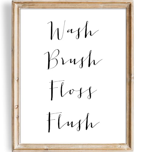 Bathroom Decor Wash Brush Floss Flush Art Print - Unframed - 8x10 | Stylish and Functional Art Prints | Perfect for Adding a Fun and Practical Touch to Your Bathroom - Great for Guest Bathrooms