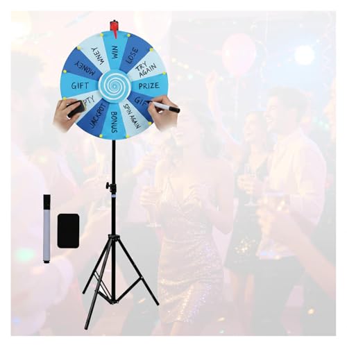 RVOWTAGL 60cm Ruleta De La Suerte Altura Ajustable 100-200cm, Spinning Wheel con Marcador Borrable y Borrador para Palabras Fiestas Carnaval,Blue