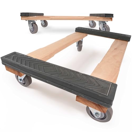 US Cargo Control Furniture Dolly Heavy Duty with Rubber Caps 18" x 32" (2-Pack), 1,000 LBS Capacity, Heavy Duty 4 Wheel Dolly for Moving Furniture and Heavy Items, Non-Marking 4" Rubber...