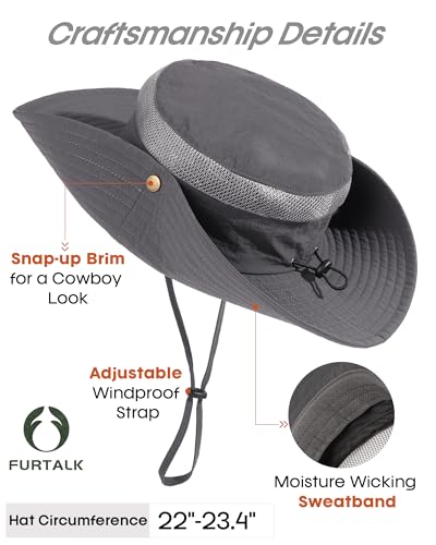 Image of FURTALK Sun Hats for Men Women UPF Sun Protection Breathable Wide Brim | Nylon UV Protection, Breathable Adjustable, 2-in-1 Wide Brim, Packable Water-Resistant, Fishing Hiking Summer