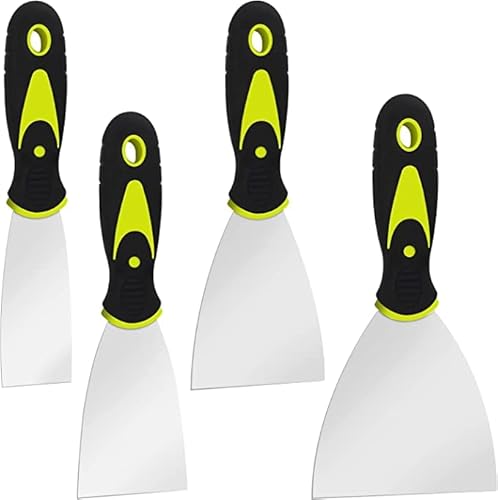 Juego de 4 herramientas raspadoras de papel pintado de pintura, cuchillos de relleno de acero inoxidable, 3 pulgadas, 4 pulgadas de ancho) Cover