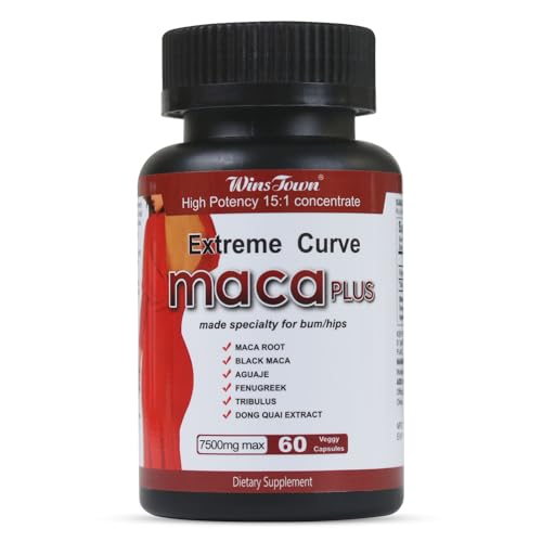 Wins Town Maca Plus Capsules, 7500mg Big Booty Enhancer with Maca Root, Gluteus Boost Vitamins for Women's Extreme Curve, 60 Count