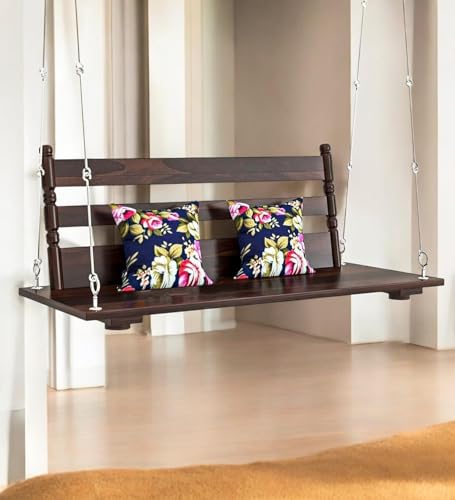 Image of Solid Sheesham Wood Swing for Living Room | Jhula for Balcony | Solid Sheesham Wood Hanging Swing for Home Decor (Walnut Finish)