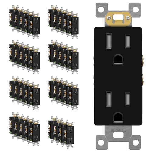 Image of ENERLITES 40 Pack Black Decorator Receptacle, Standard Electrical Wall Outlet, 15A 125V, Self-Grounding, 2-Pole, 3-Wire, 5-15R, UL Listed, 61502-TR-BK, Tamper Resistant